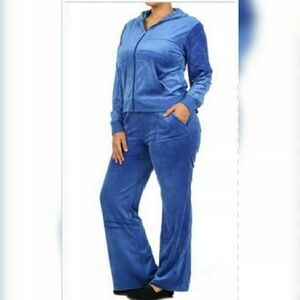 Elegant Blue Women's Velour Set